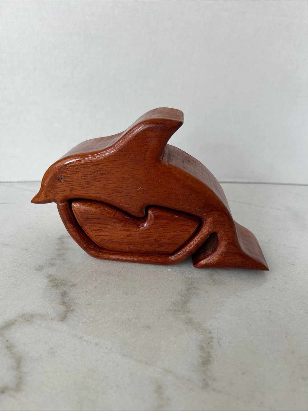 Handcrafted Wooden Dolphin Puzzle Box - Brown